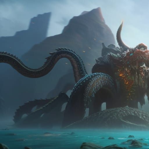 Exploding Kraken Fantasy Concept Art