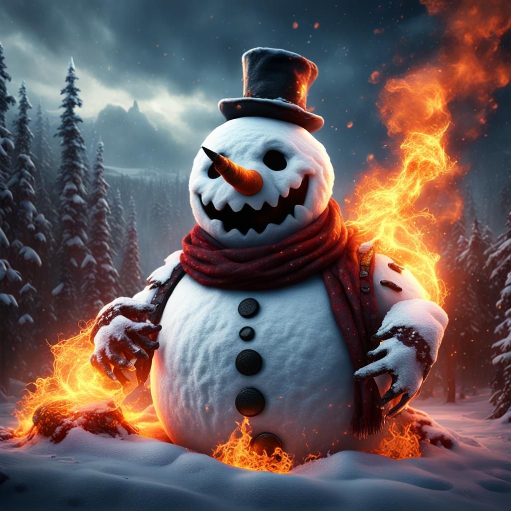 Fiery Evil Snowman in Ultra Realistic Detail