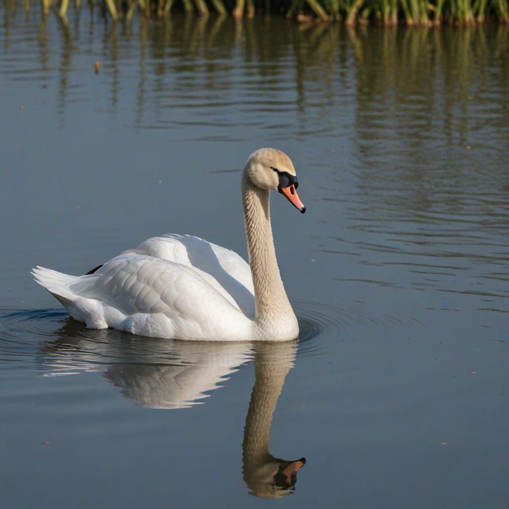 A juvenile mute swan on a lake, Varna, Bulgaria