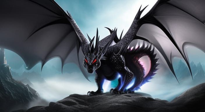 Mystical Black Dragon with Third Eye