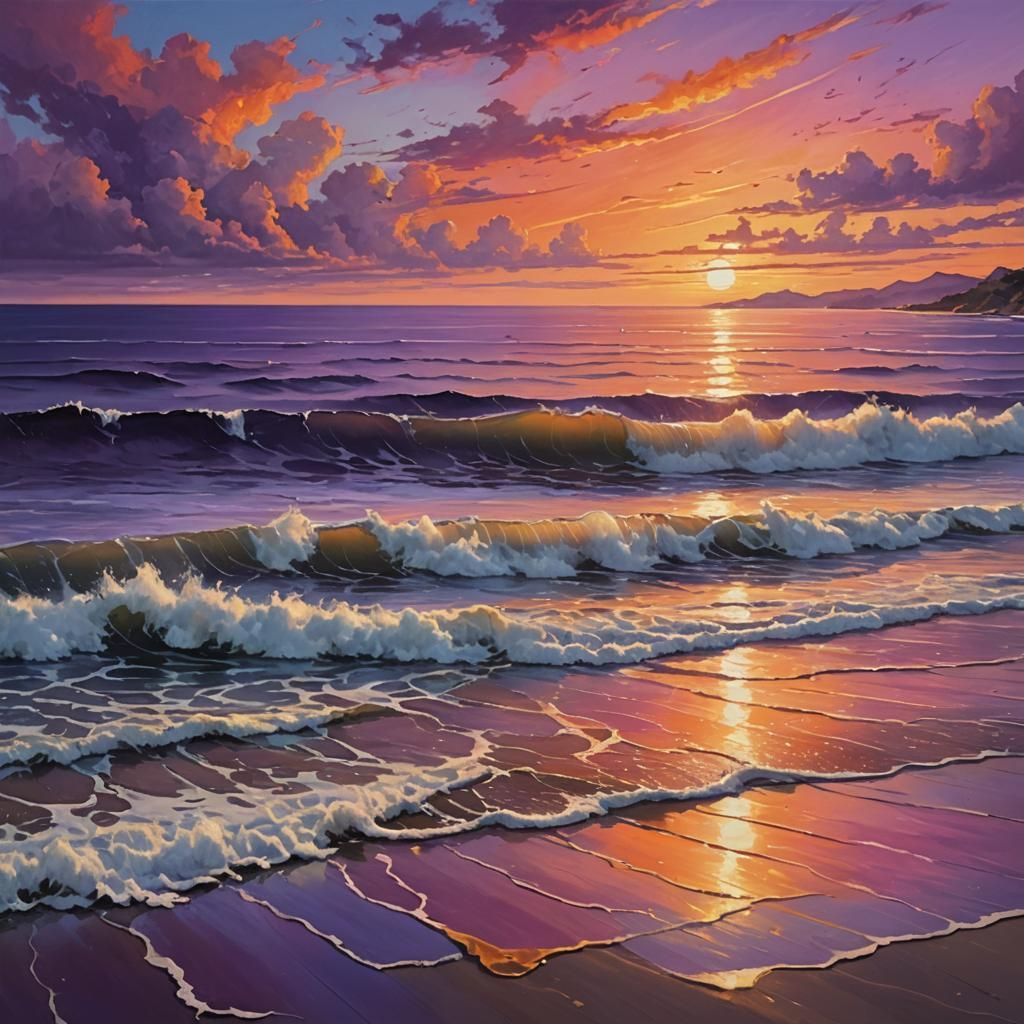 Vibrant Ocean Sunset in Detailed Matte Painting Style