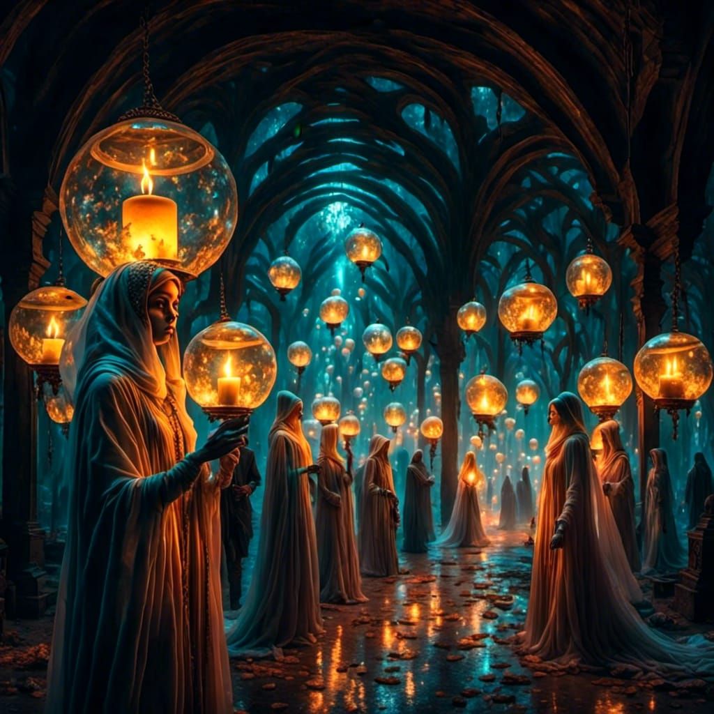 People in Lantern Hats with Wolverines, Surreal Magic