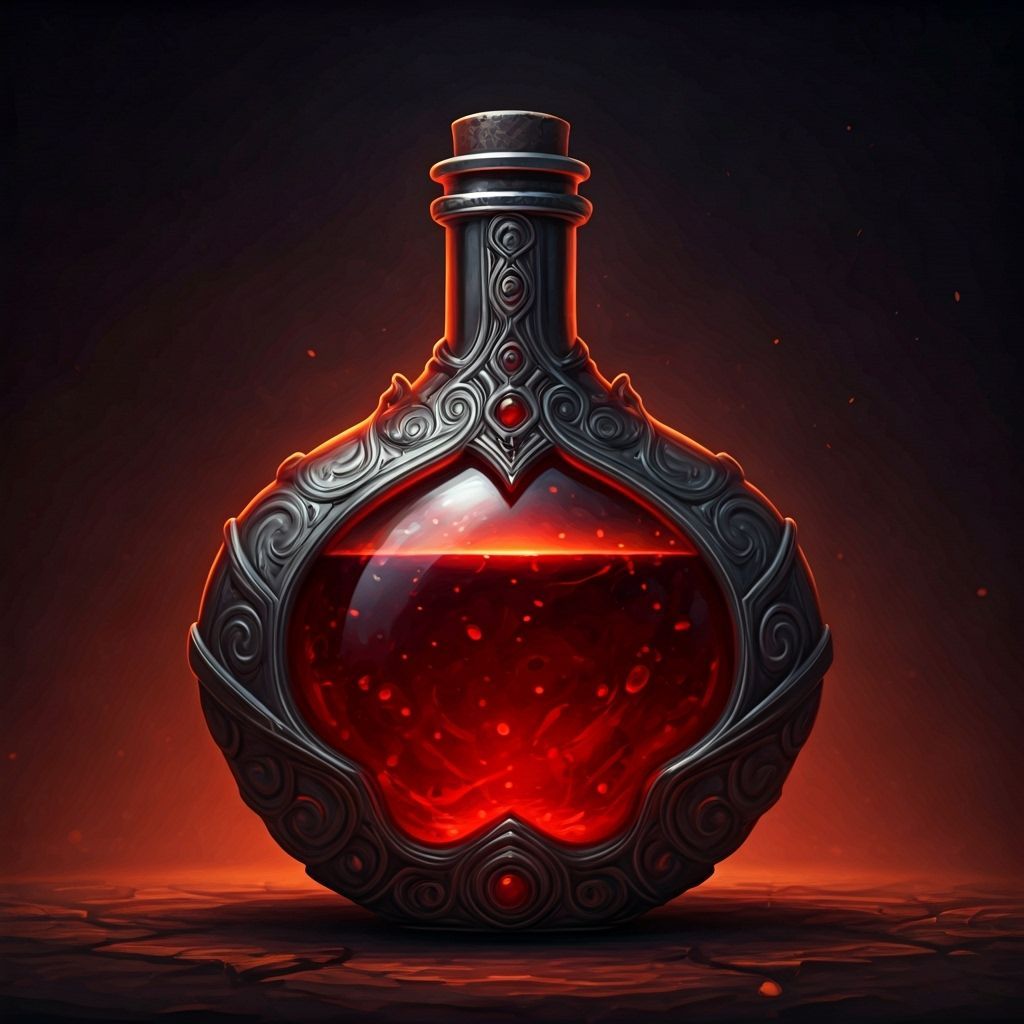 Ornate Obsidian Flask with Glowing Red Potion