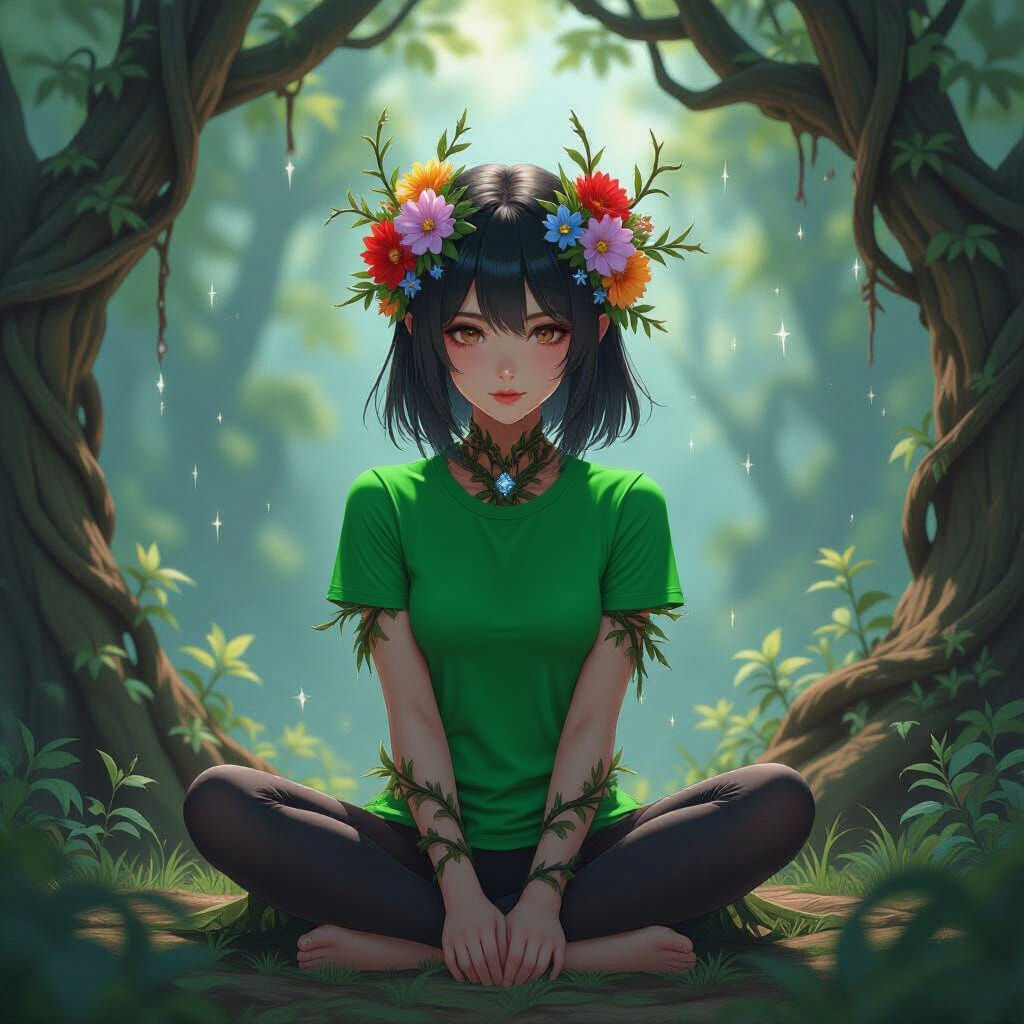 Dryad in Enchanted Grove Wearing Floral Crown