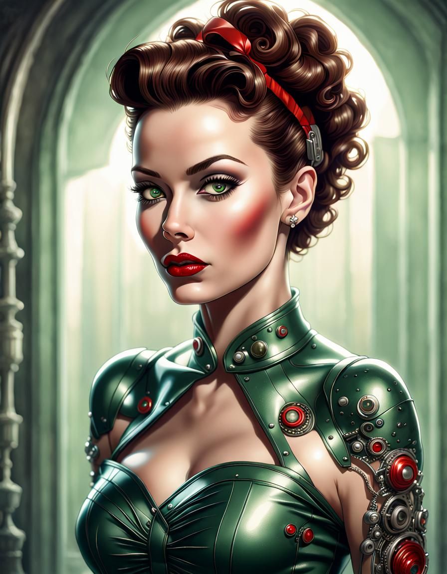 Cyborg Pin-Up Portrait in Dark Fantasy Style