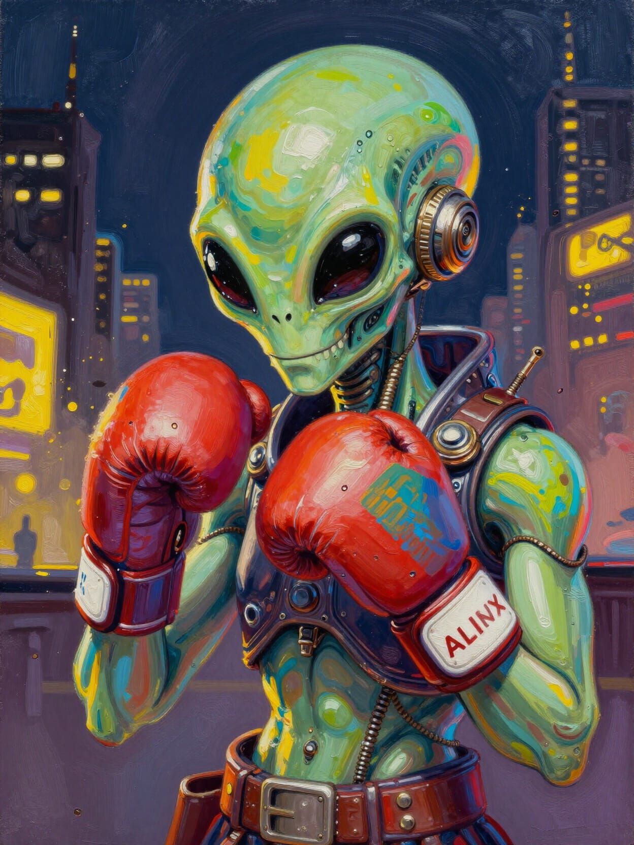 Steampunk Alien Boxing in Vivid Rainbow Colors