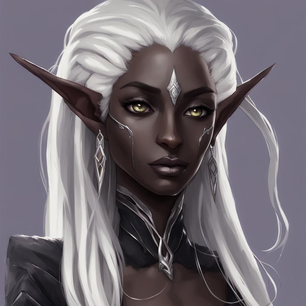 Sci-Fi Dark Elf with Braided White Hair