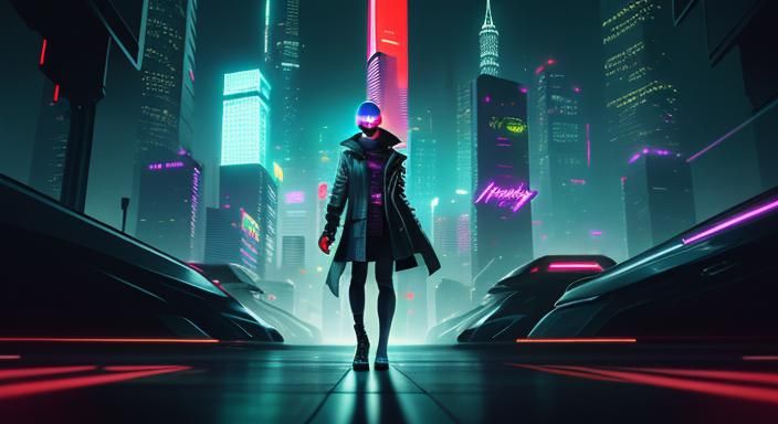A stunning, colorful, and cinematic photo of a female sci-fi character, resembling a Blade Runner-inspired blade runner....