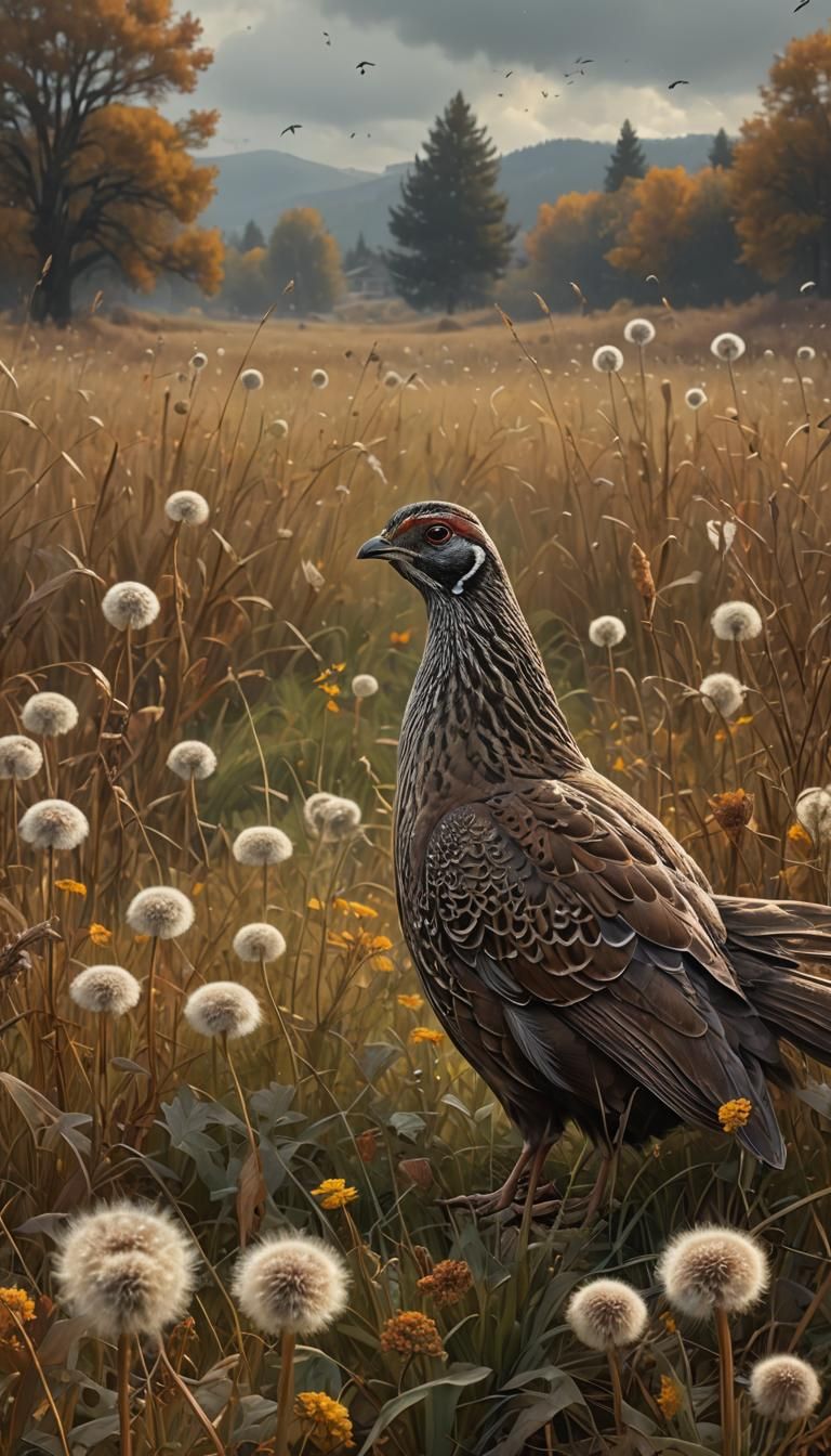Grouse in Autumnal Field: Ethereal Digital Painting