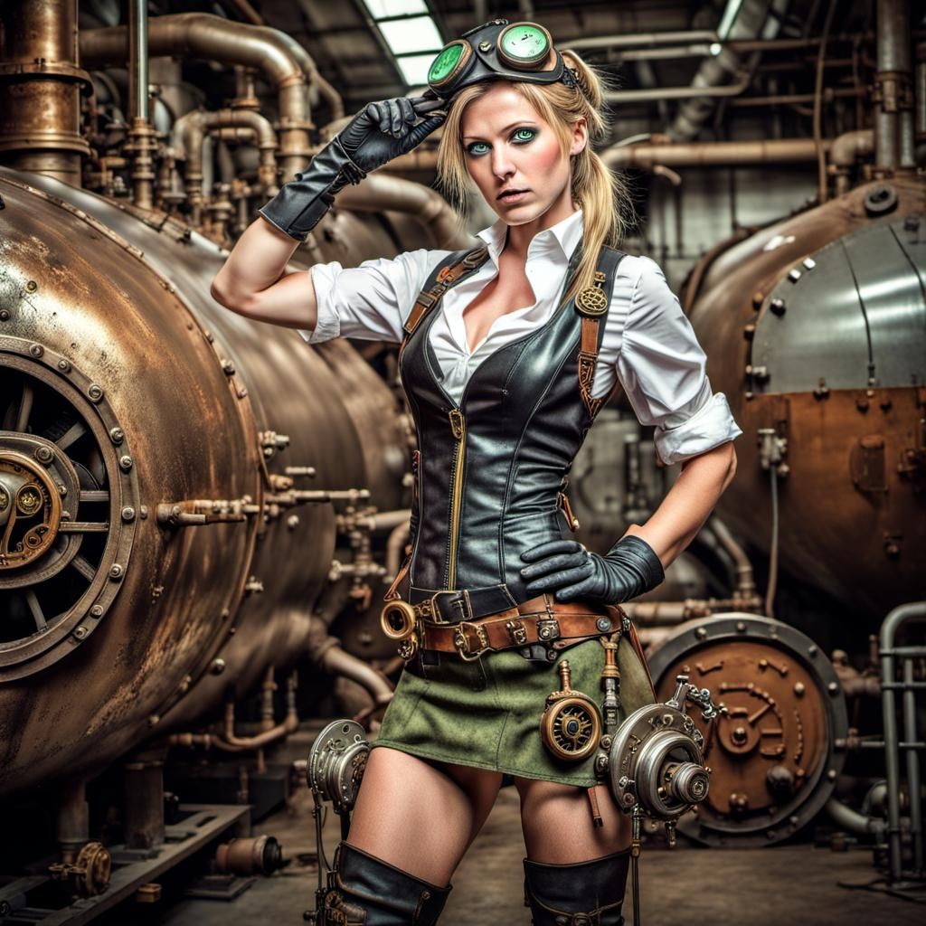 Steampunk Engineer in Airship Boiler Room