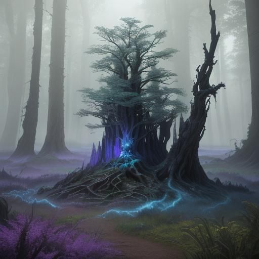 Mystical Wizard Casting Spell in Fantasy Forest