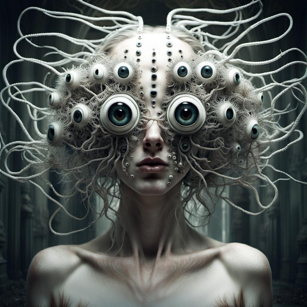 Surreal Woman Covered in Eyes: Biological Sci-Fi Art