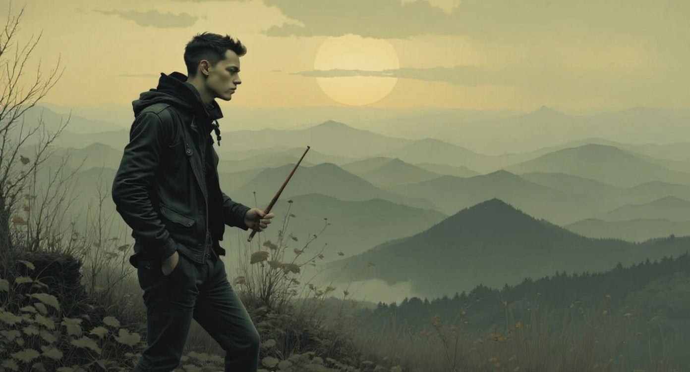 Man Listens to Drums in Misty Sci-Fi World