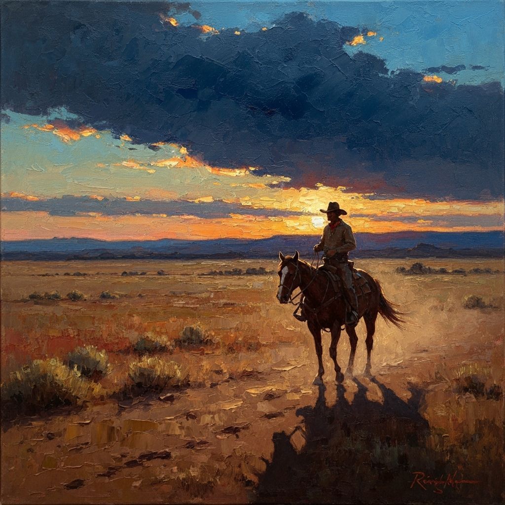 Lone Cowboy at Dusk Oil Painting