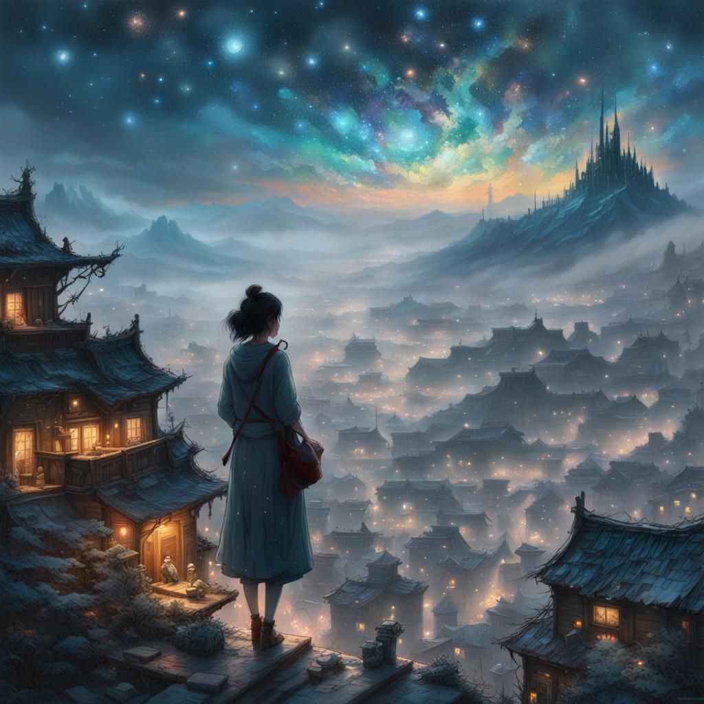 Girl Paints Stars: Whimsical Ethereal Fantasy Art
