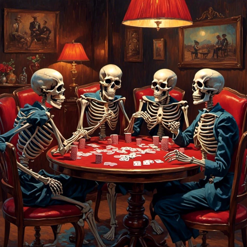 Skeletons Play Poker in Retro Rockabilly Vegas