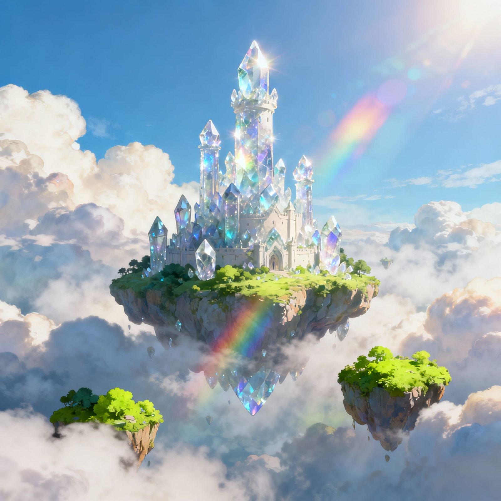 Floating Crystal Castle Amidst Clouds in Ghibli-James Gurney...