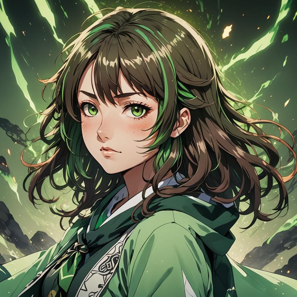 Anime Girl Demon Slayer with Flowing Green Haori