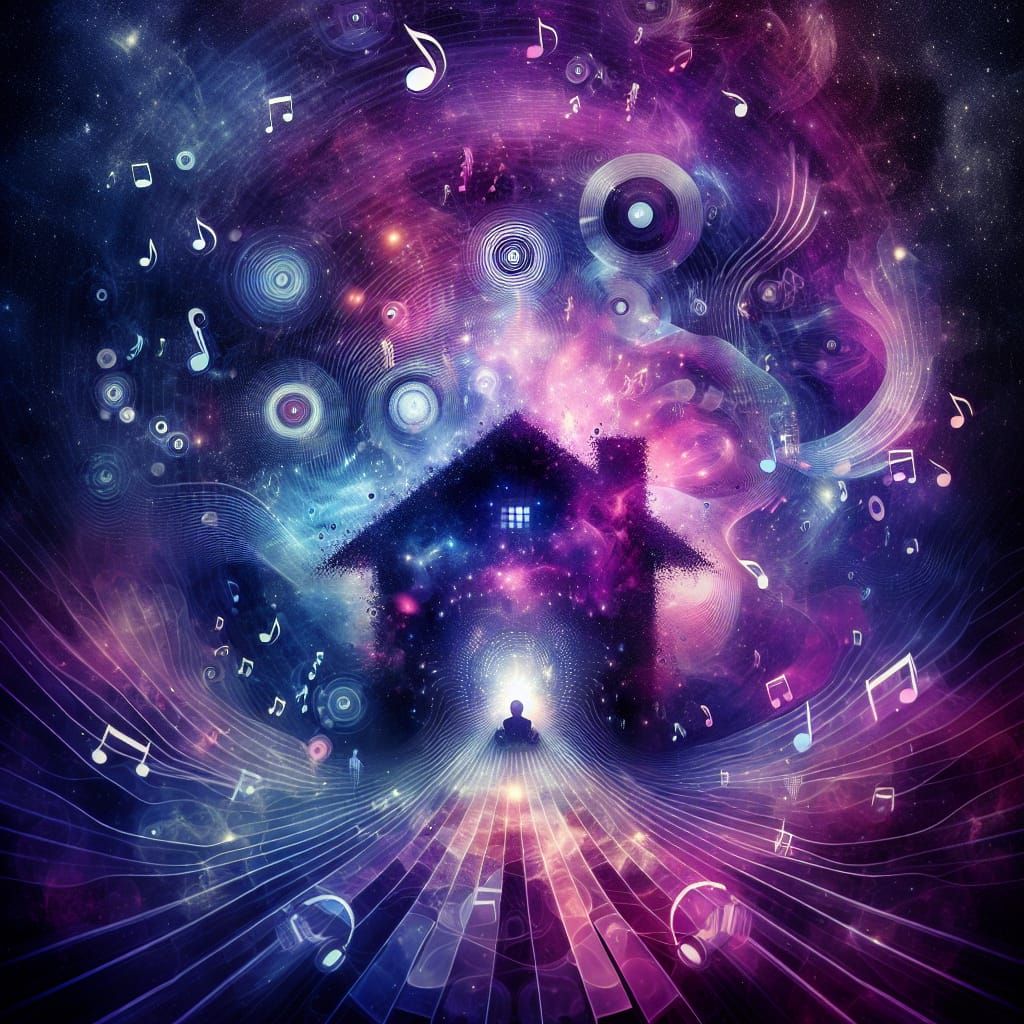 Abstract House Music Rhythm in Starry Sky