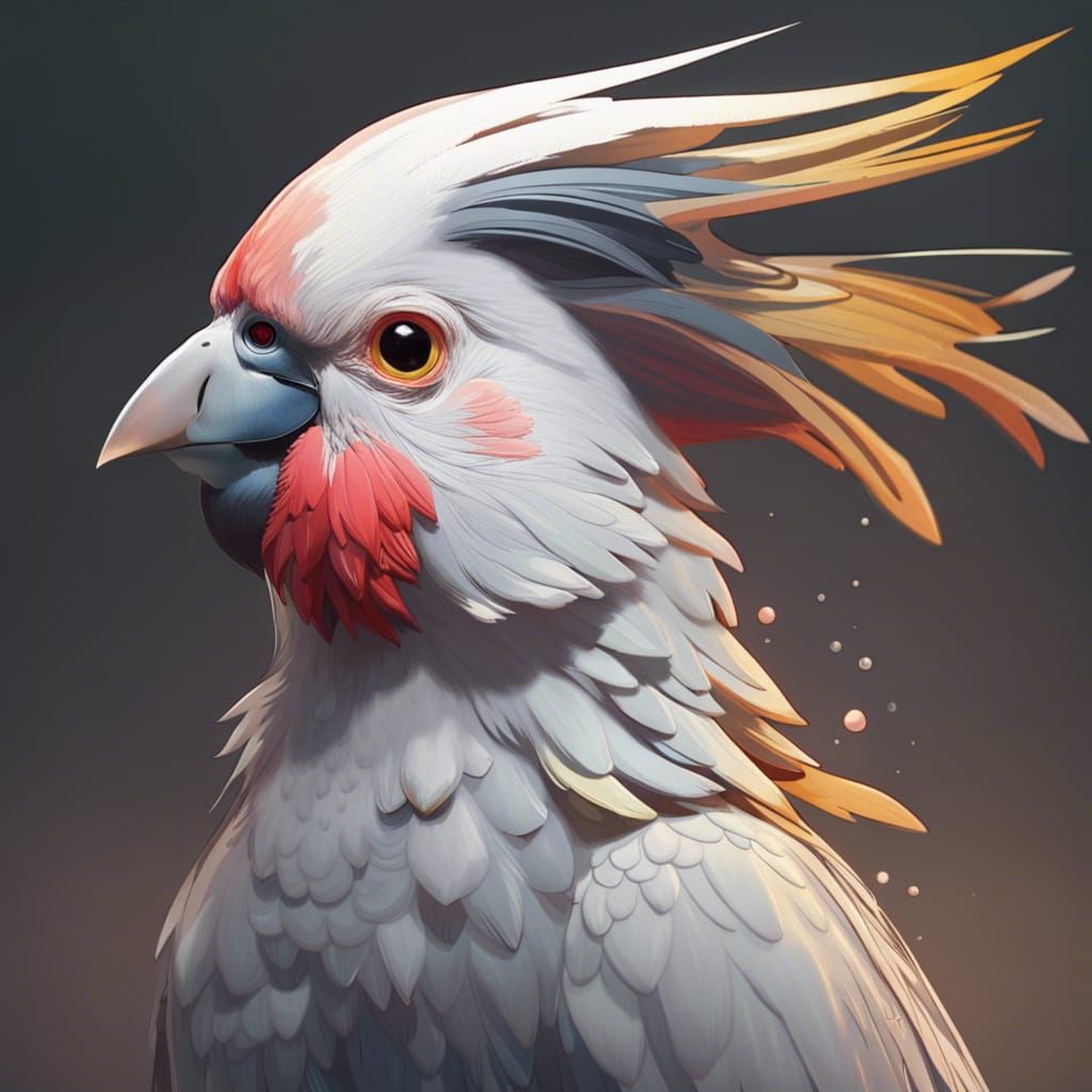 Detailed Cockatiel Portrait in Digital Art Style