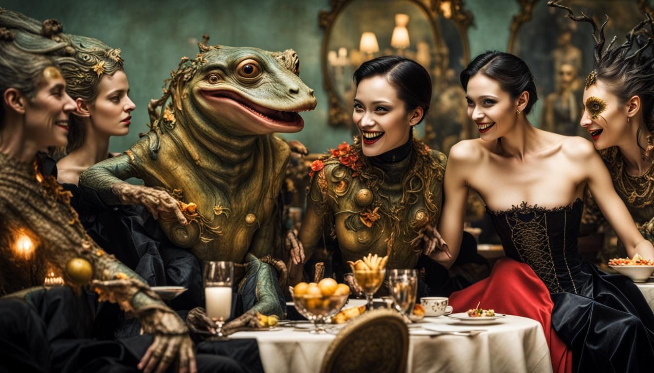 Surreal Alien Restaurant Celebration in Hyperrealistic Paint...