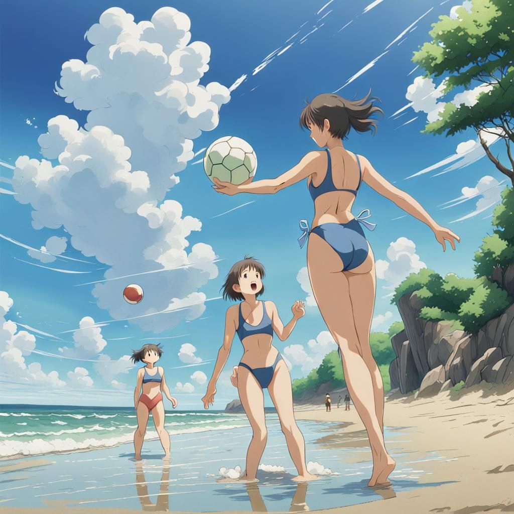 Beach Volleyball in Anime Style by Makoto Shinkai