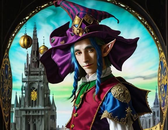 Elf Jester in Dreamlike Art Nouveau Style