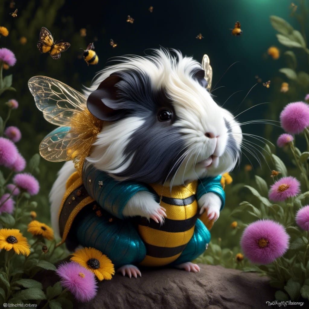 Guinea Pig Bumble Bee in Fluffy Chibi Style