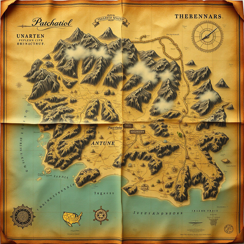 Mysterious Uncharted Territory Map in Matte Painting Style