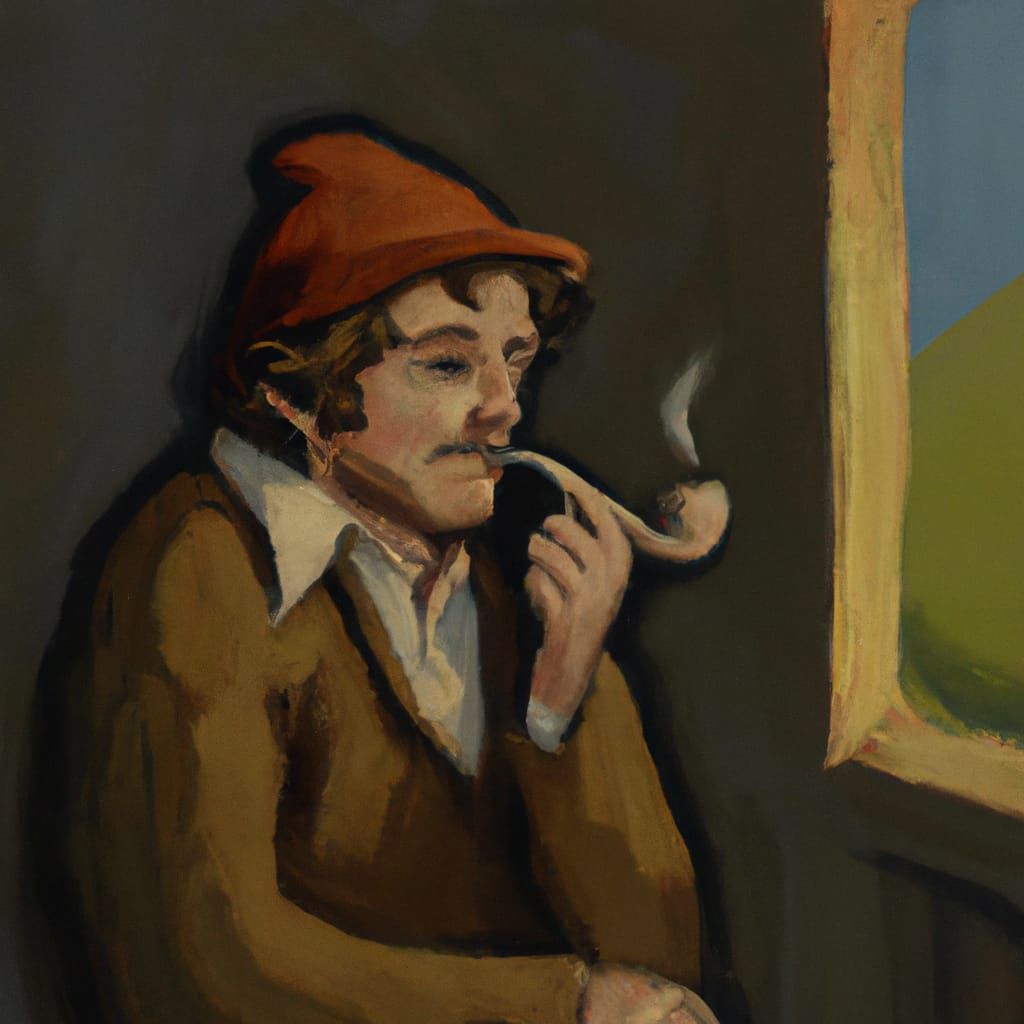 Hobbit Smoking Pipe in Edward Hopper Style