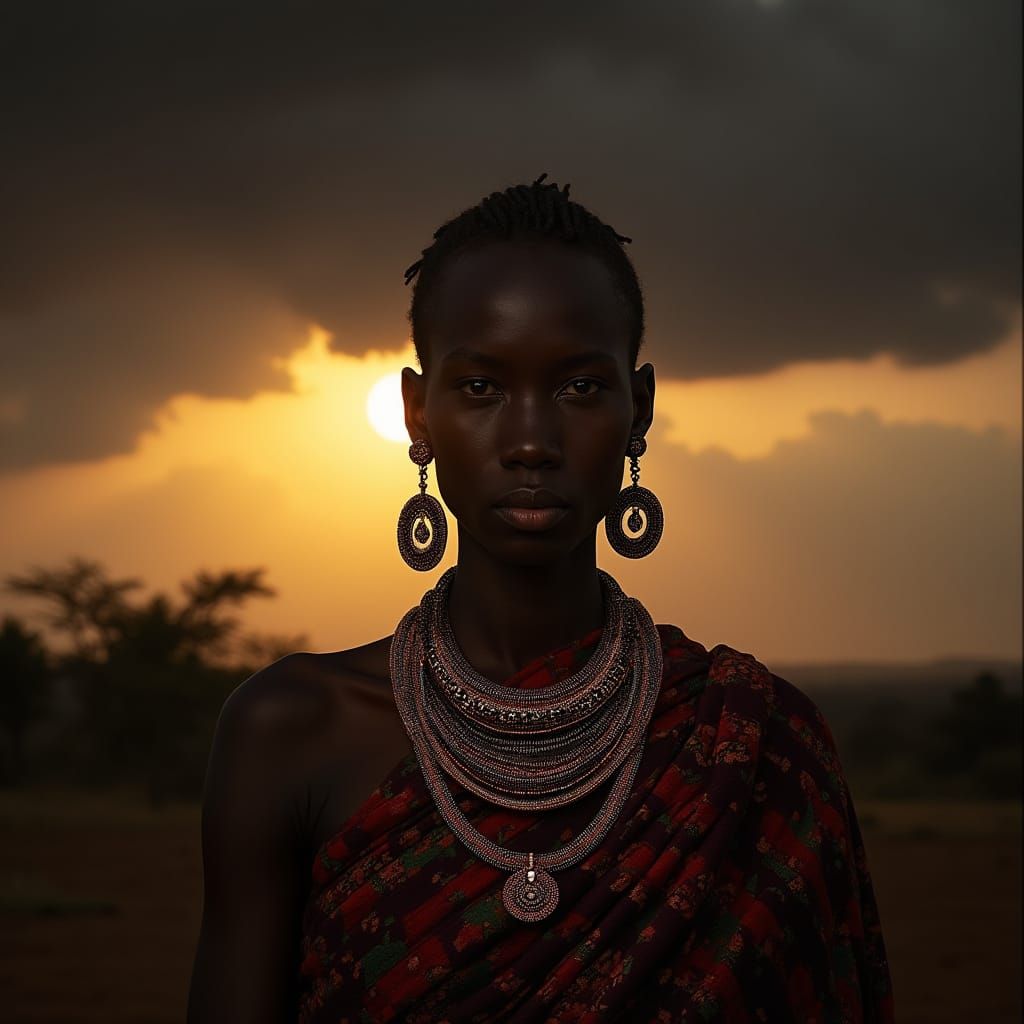 Regal Maasai Woman Radiates Strength in Golden Hour