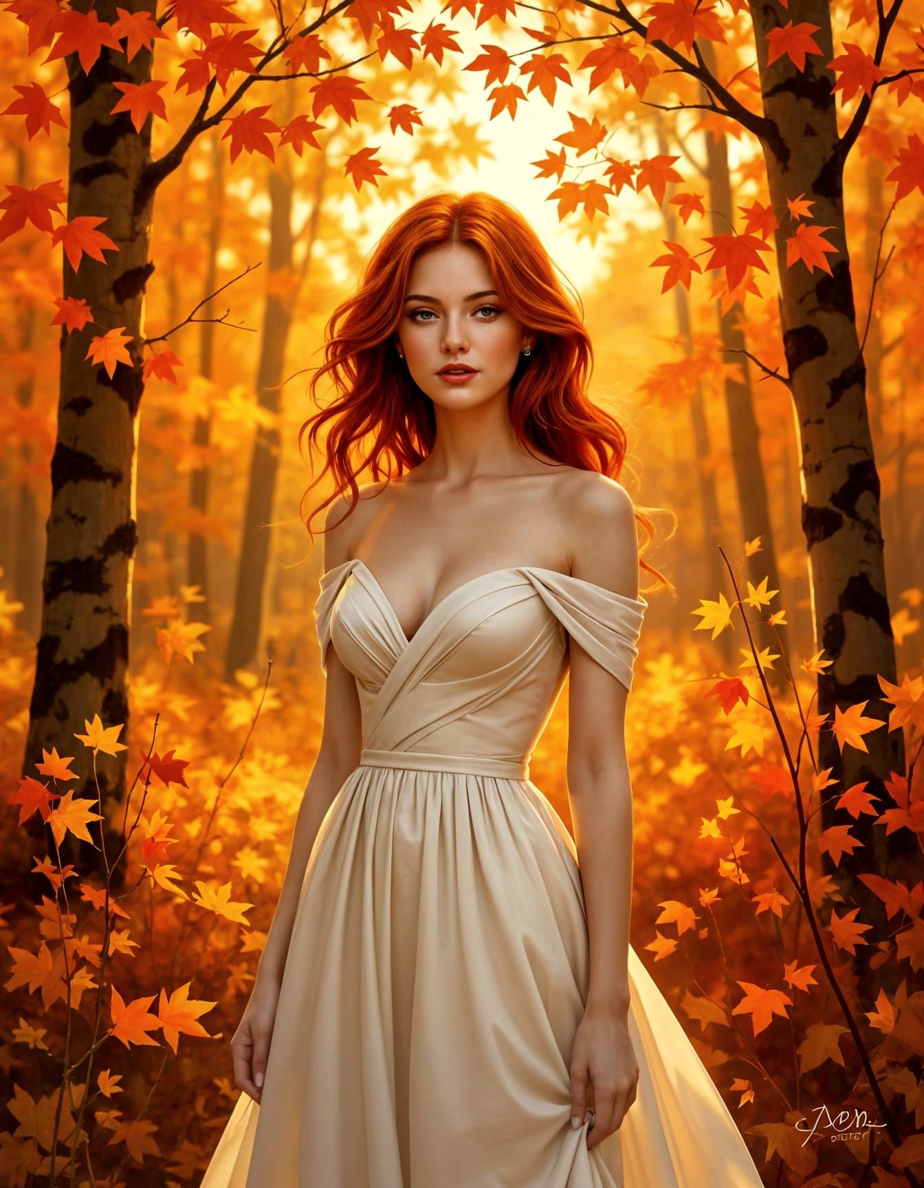 Autumn Forest Woman with Fiery Hair