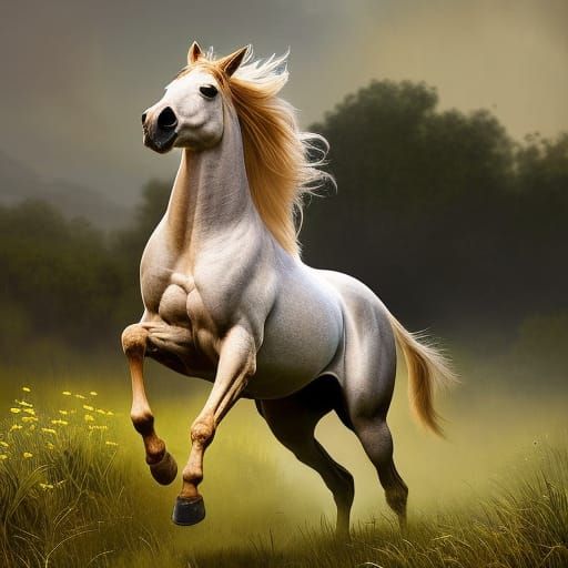 Palomino Horse Runs Through Wildflower Meadow