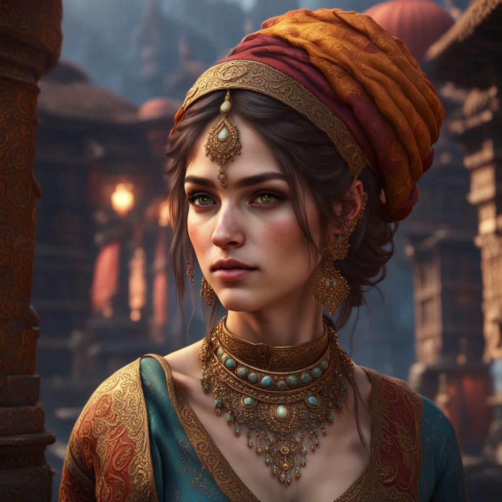 Kashmiri Girl: Detailed Matte Painting in 8K