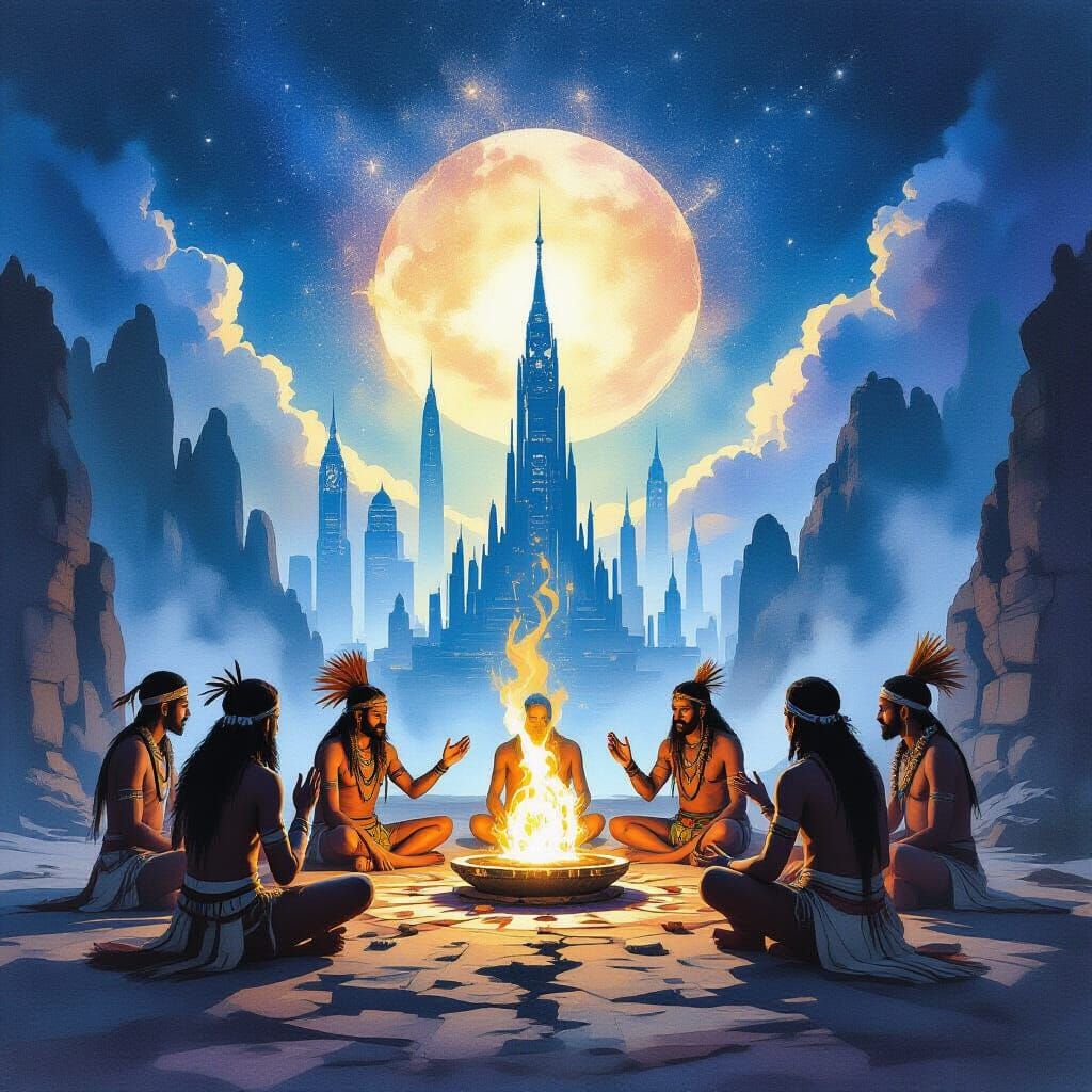 Ancient Ritual Under Futuristic Skies: Matte Painting