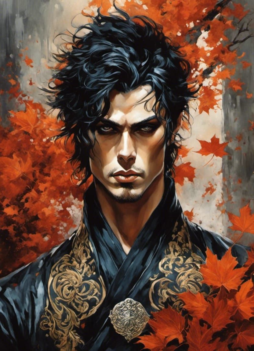 Samurai in Autumn: Anime-Inspired Portrait of Strife