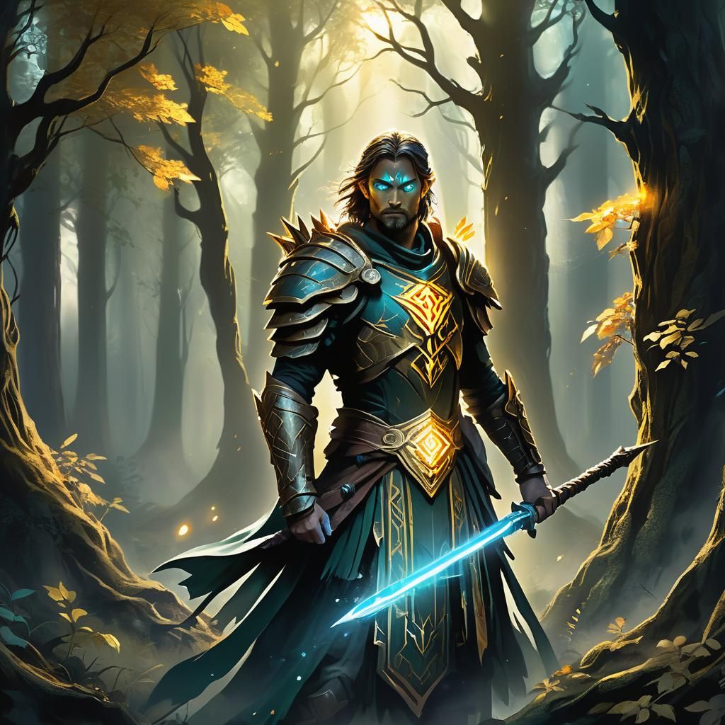 Mystical Guardian in Ethereal Forest: Fantasy Concept Art