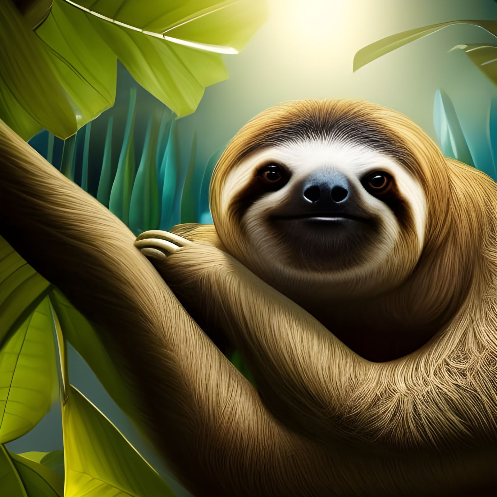 Sloth with Cocktail by Pool, Hyperrealistic Digital Art