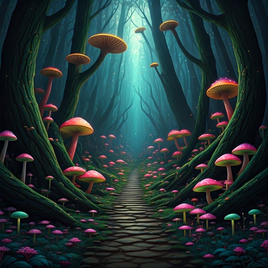 Mystical Forest Wonderland in Vibrant Digital Art