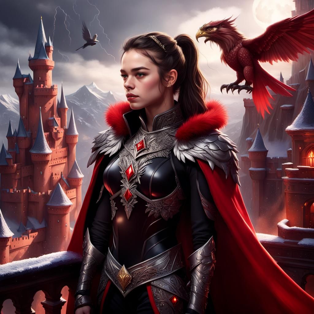 Princess on Balcony with Gryphon: Dark Fantasy Art