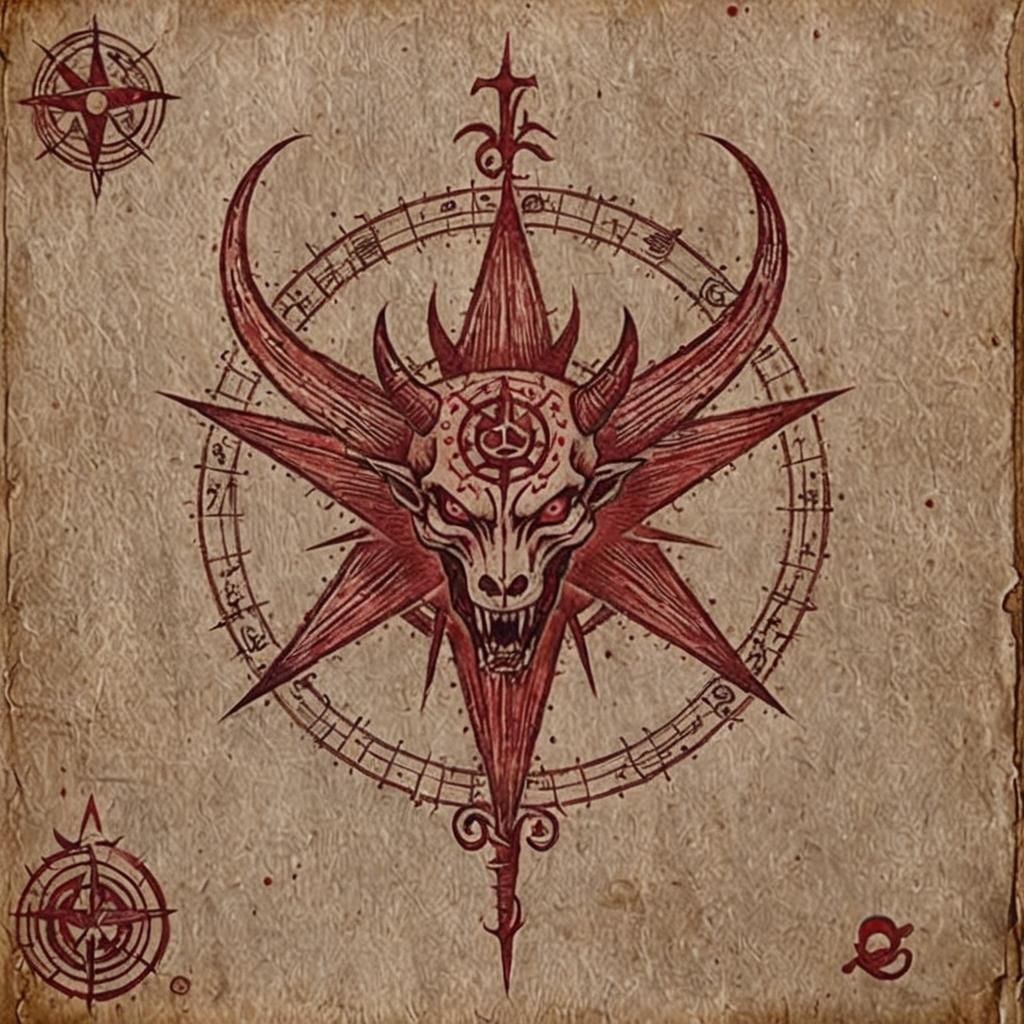 Chupacabra Sigil Tattoo Design in Dark Red Ink
