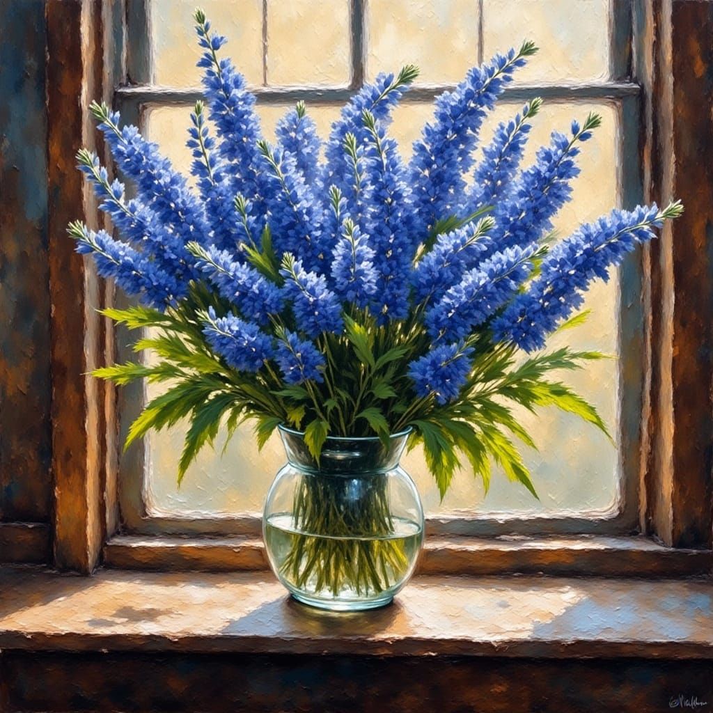 Bluebonnet Flowers in Grungy Oil Painting Style