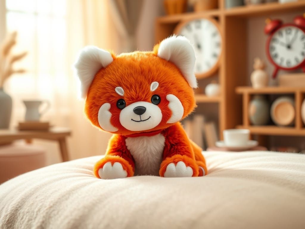 Cozy Red Panda Plushie in a Warm Winter Wonderland