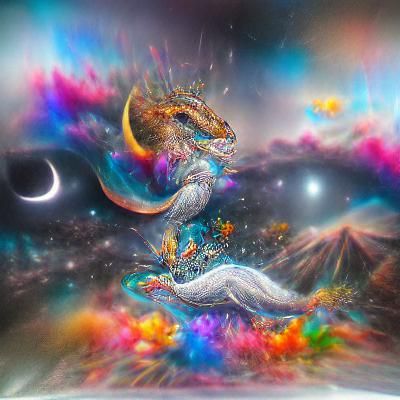 Dragons on the Moon in Astral Illustration Style