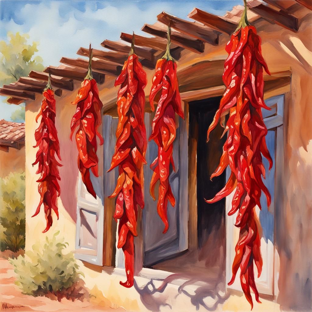 Red Peppers in New Mexico: Gouache Watercolor Painting