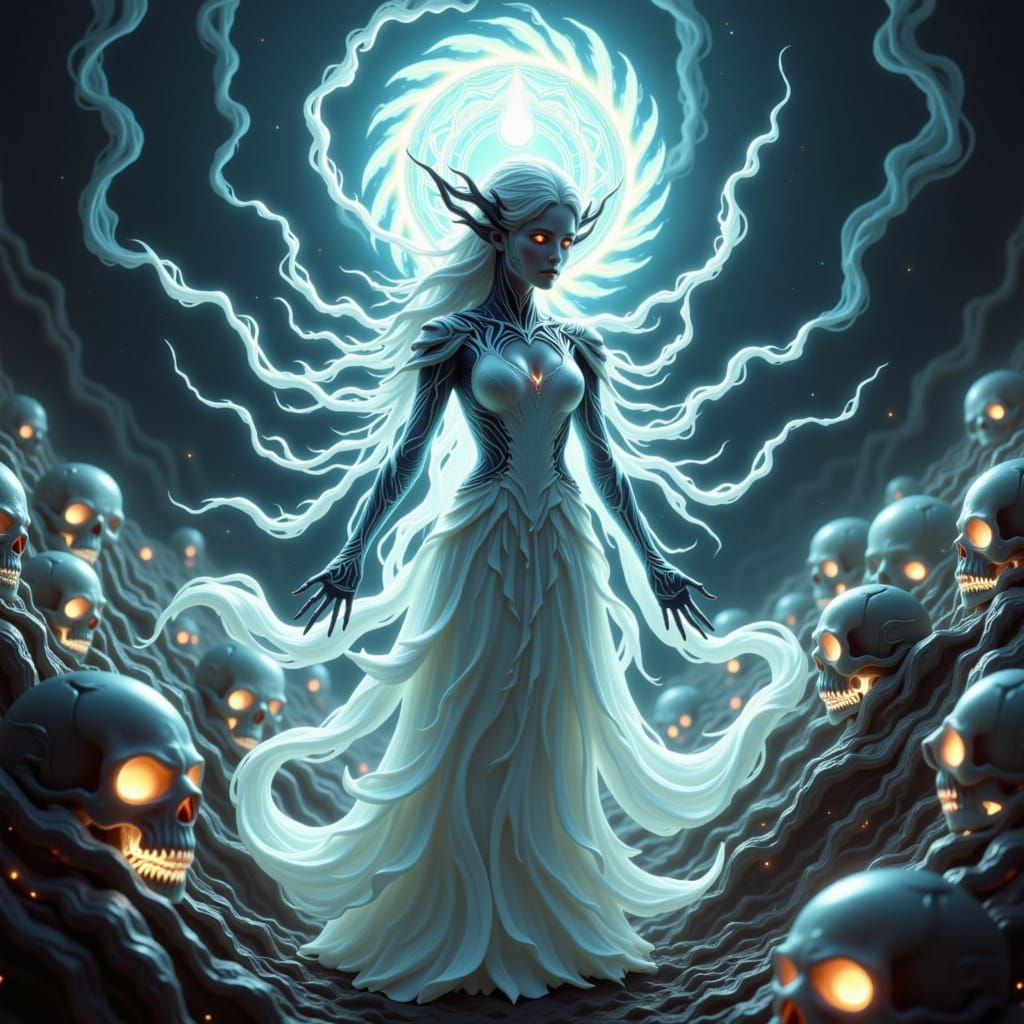 Android Necromancer in Ethereal Light, Digital Art