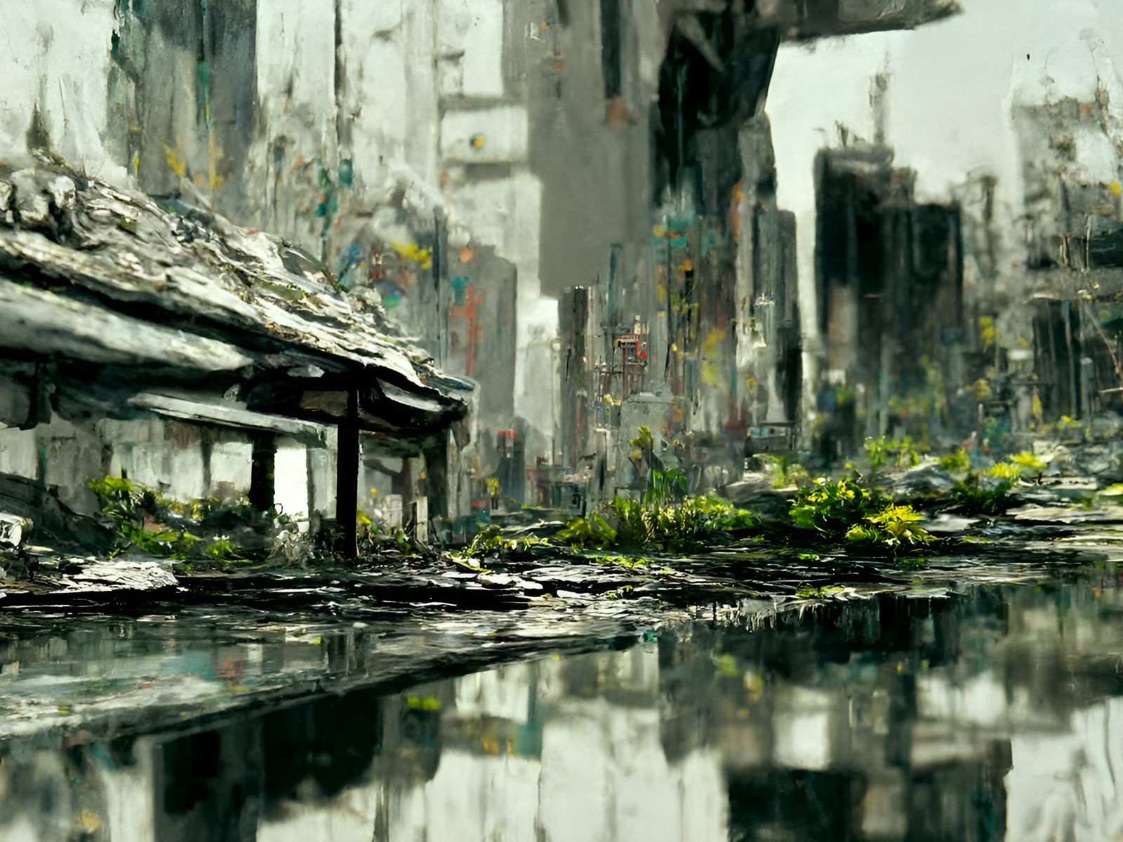 Desolate Metropolis: An Abandoned Cityscape Painting