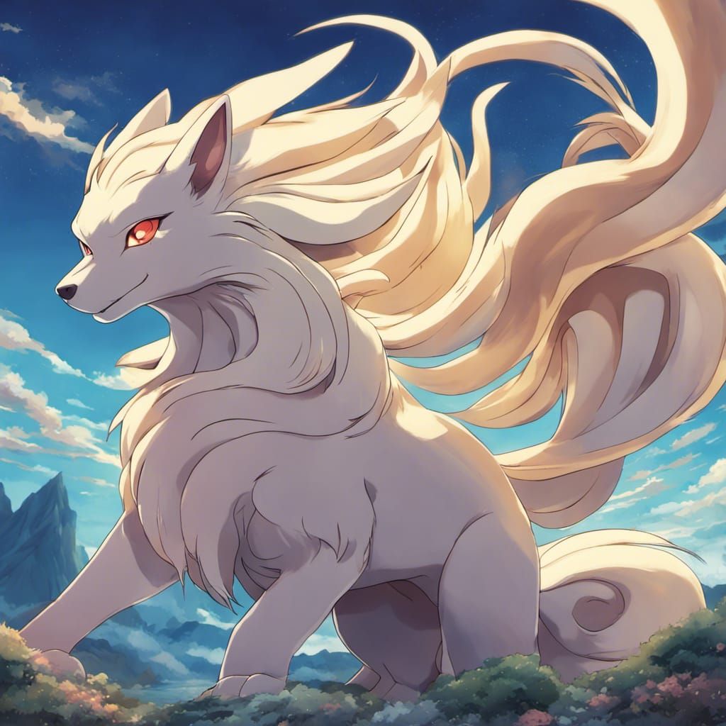 Alolan Ninetales Pokémon in Anime Style