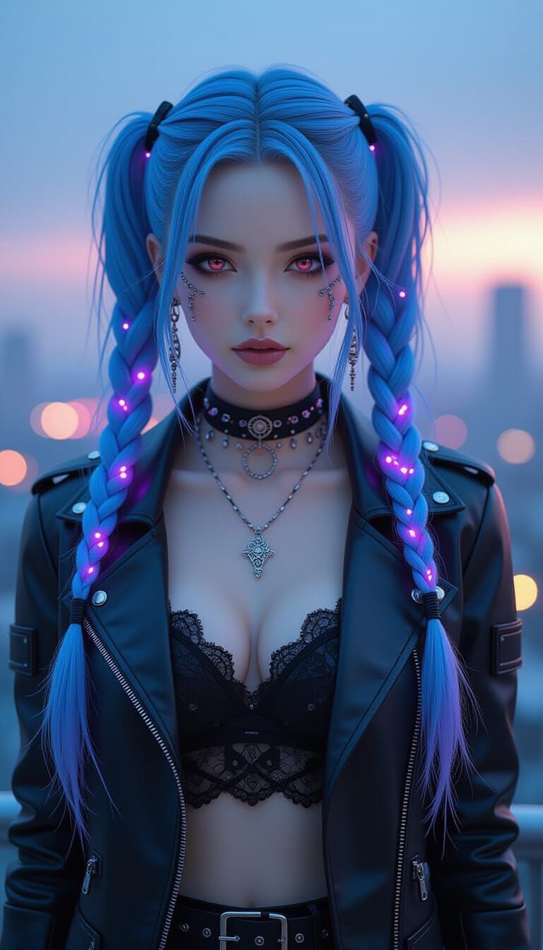 Cyberpunk Gothic Woman with Fiber Optic Braids