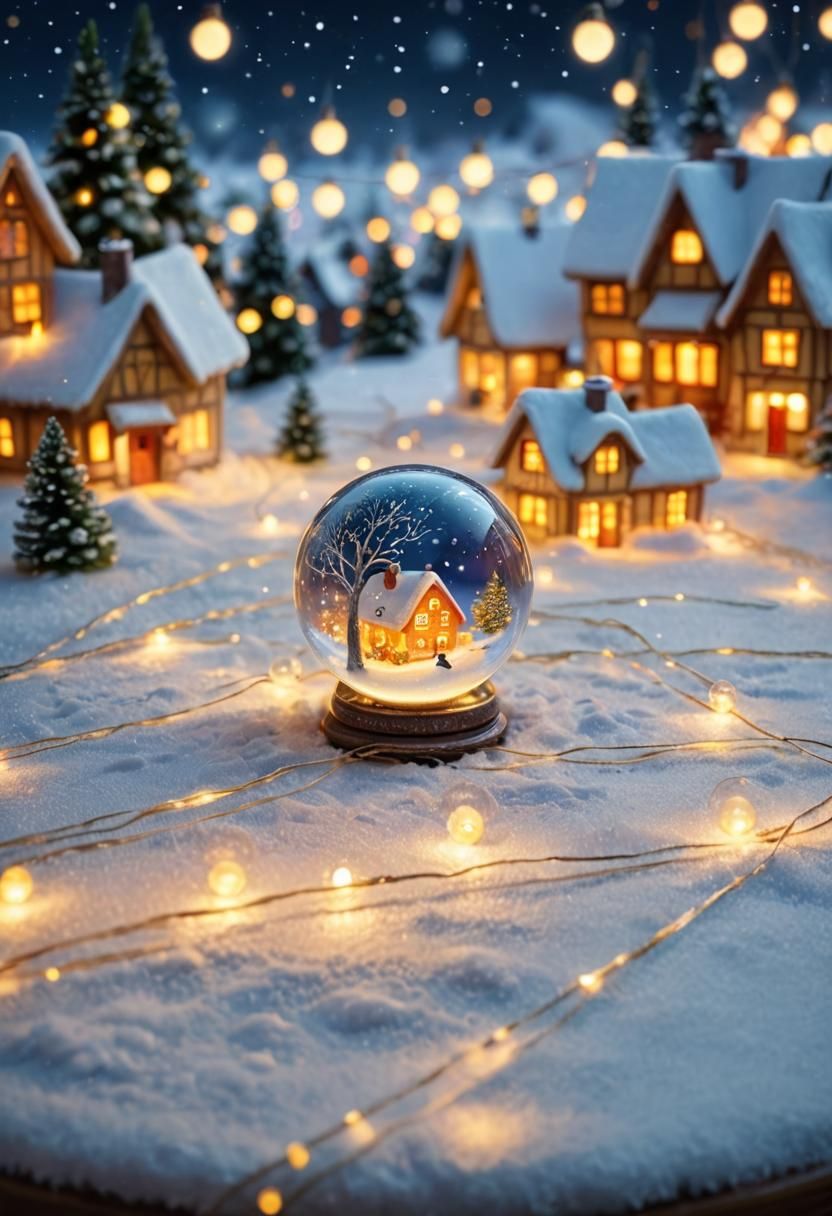 Glowing Christmas Village in Glass Ball: Digital Art